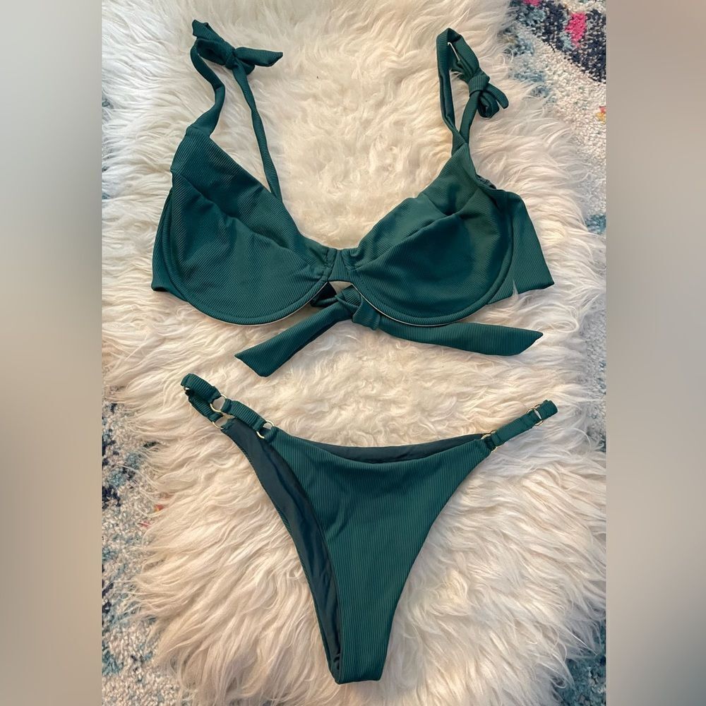 Poema Swim Green Ribbed Bikini Set XL/S